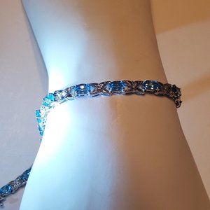 Genuine 14K Blue Topaz & Diamond  Bracelet